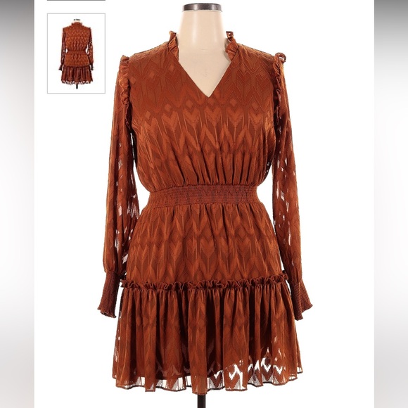 Rust Ruffle Dress - Picture 1 of 4